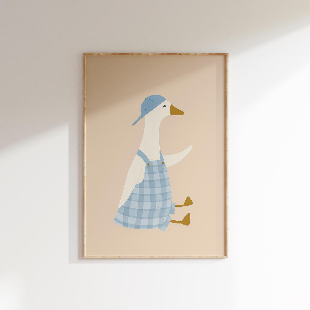 a picture of a duck wearing a blue hat