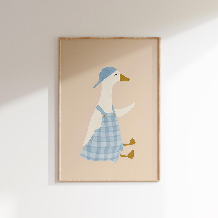a picture of a duck wearing a blue hat