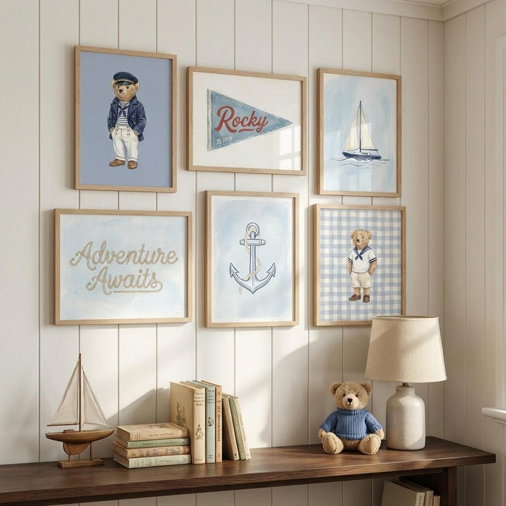 Personalized Nautical Nursery Wall Art Set | 6 Custom Name Coastal Prints