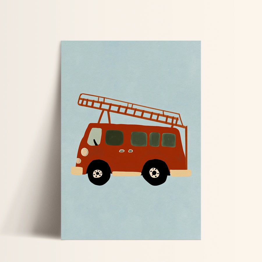 a red fire truck on a blue background