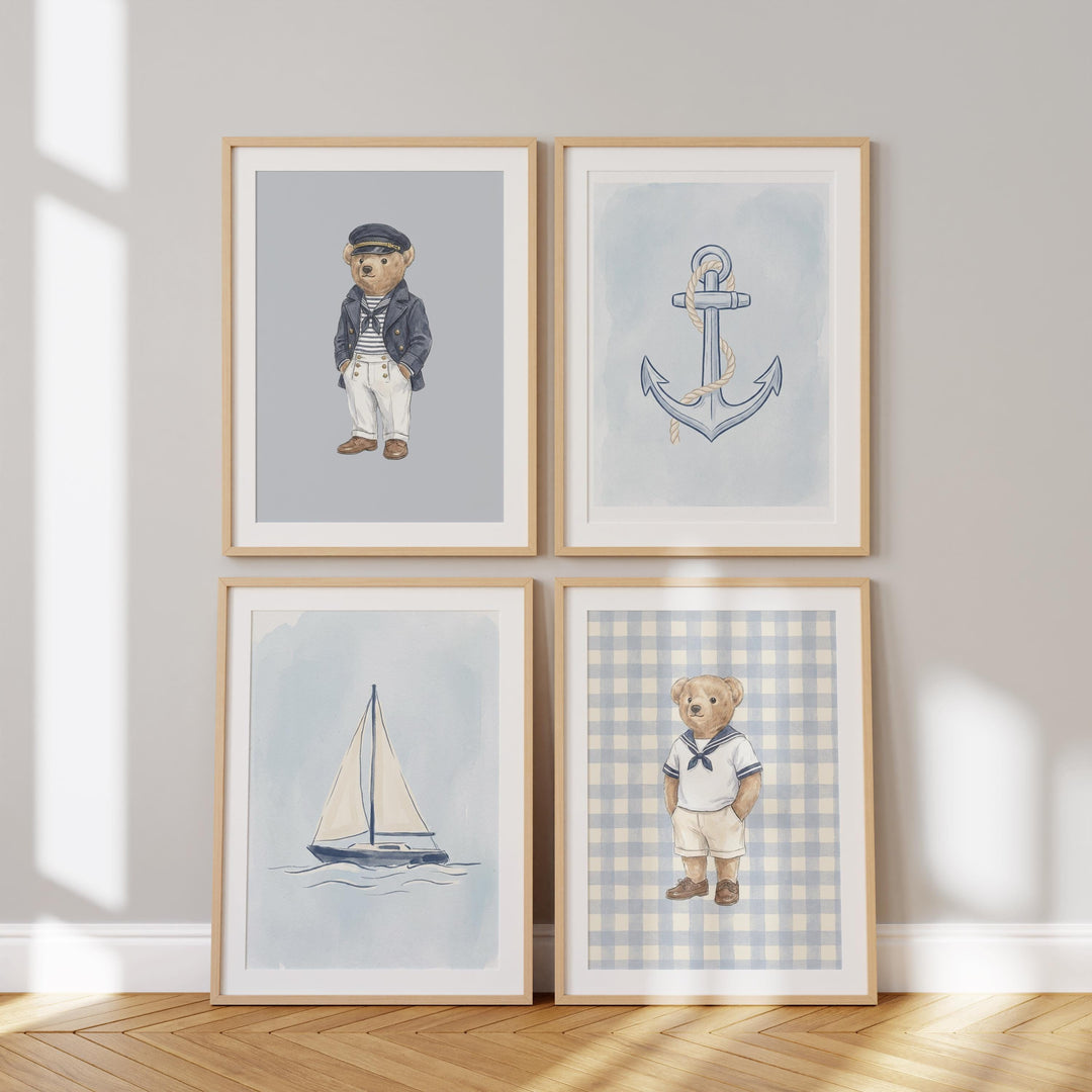 Personalized Nautical Nursery Wall Art Set | 6 Custom Name Coastal Prints
