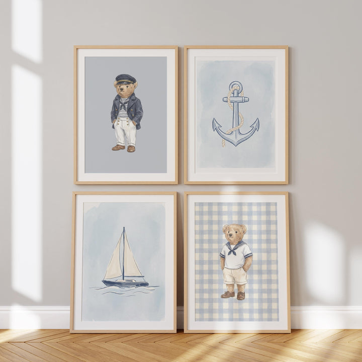 Personalized Nautical Nursery Wall Art Set | 6 Custom Name Coastal Prints