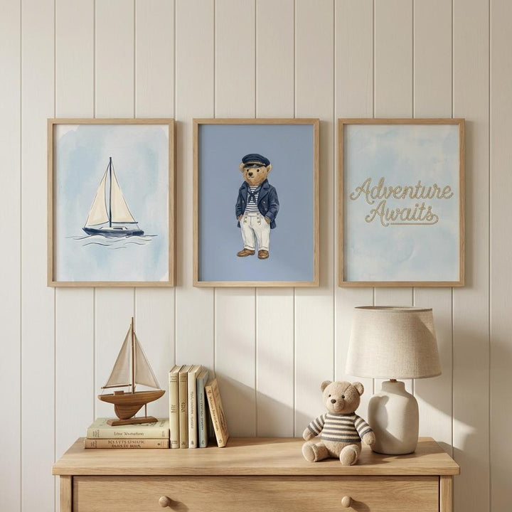 Personalized Nautical Nursery Wall Art Set | 6 Custom Name Coastal Prints