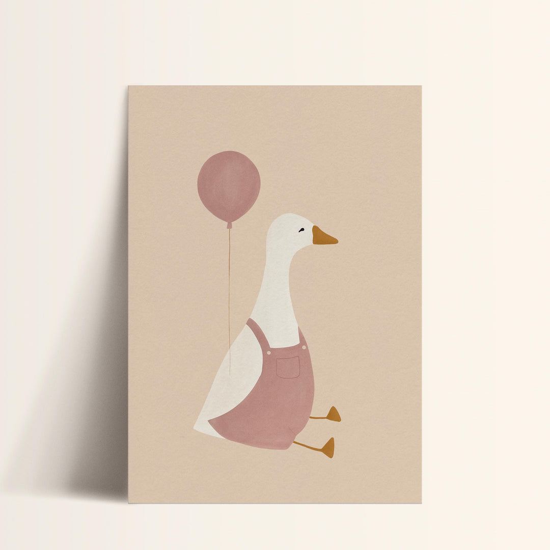 a card with a picture of a duck holding a balloon