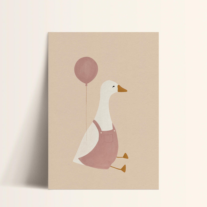 a card with a picture of a duck holding a balloon