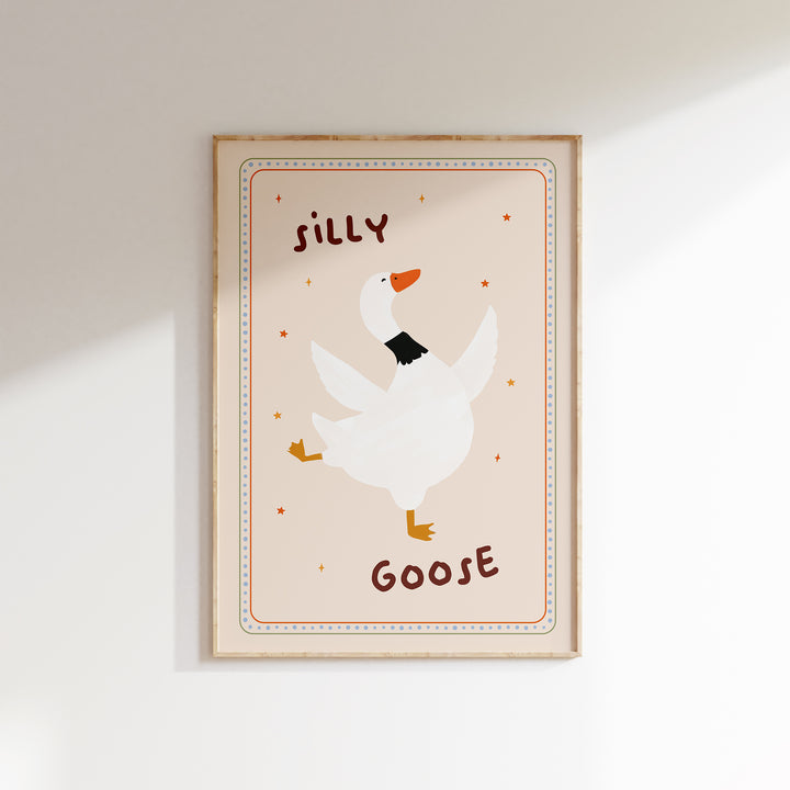 a picture of a goose hanging on a wall