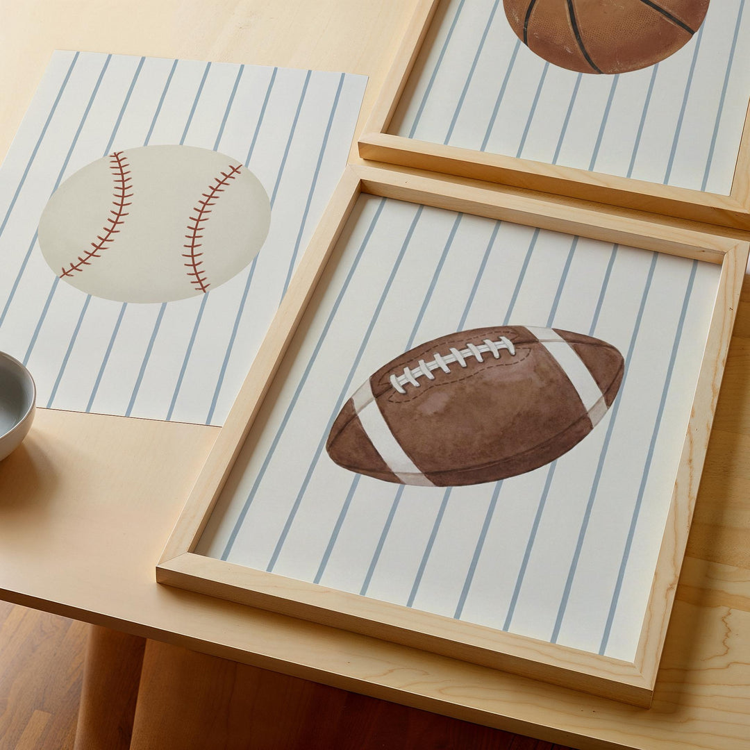 Vintage Sports Nursery Print Set of 3 | Baseball, Basketball & Football Boys Room Art