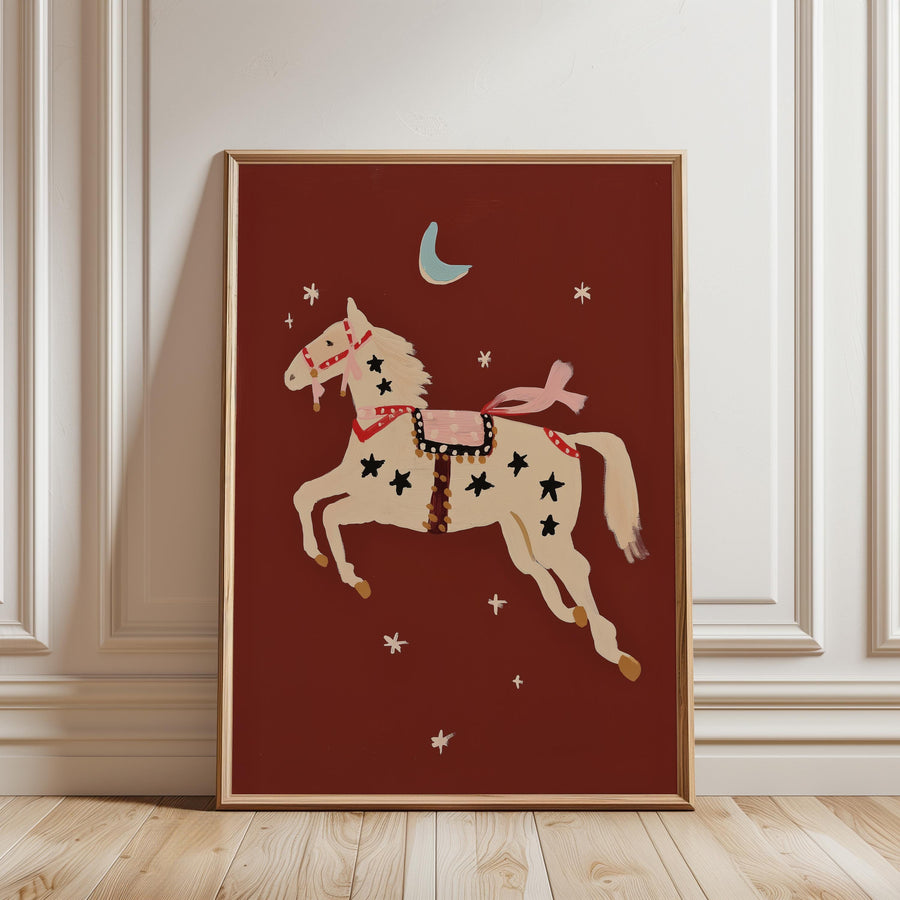 a picture of a horse on a red background