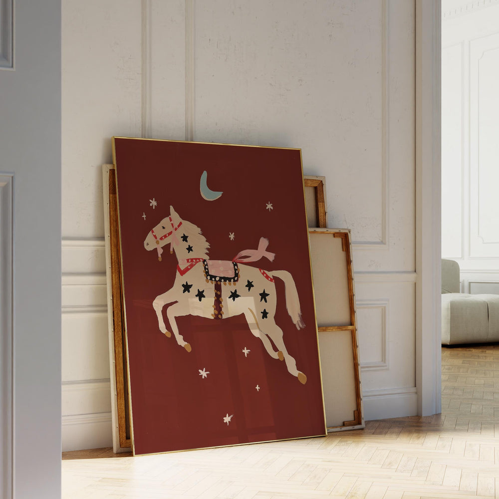 a picture of a horse with stars and a moon on it