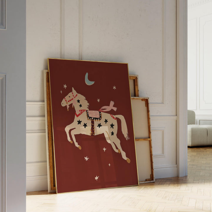 a picture of a horse with stars and a moon on it