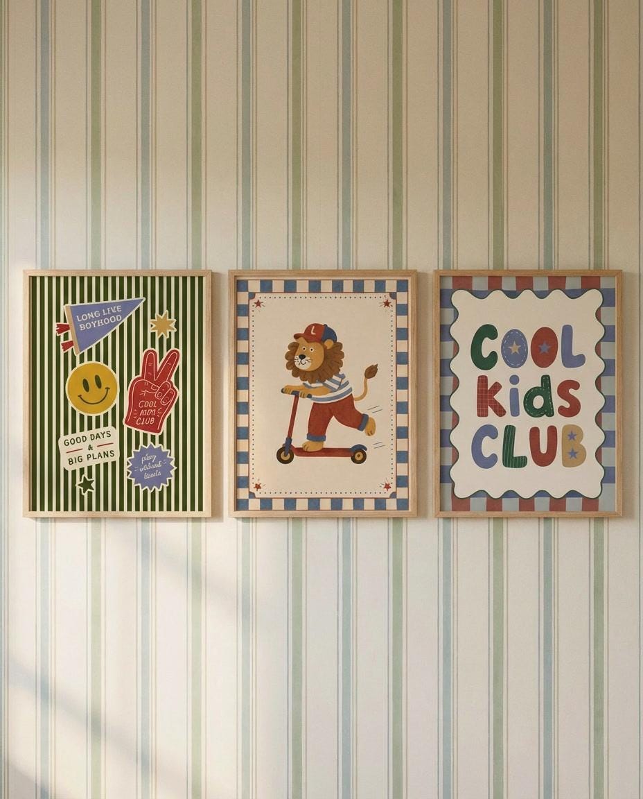 Boys Nursery Wall Art Bundle | 40 Printable Navy & Eclectic Kids Prints