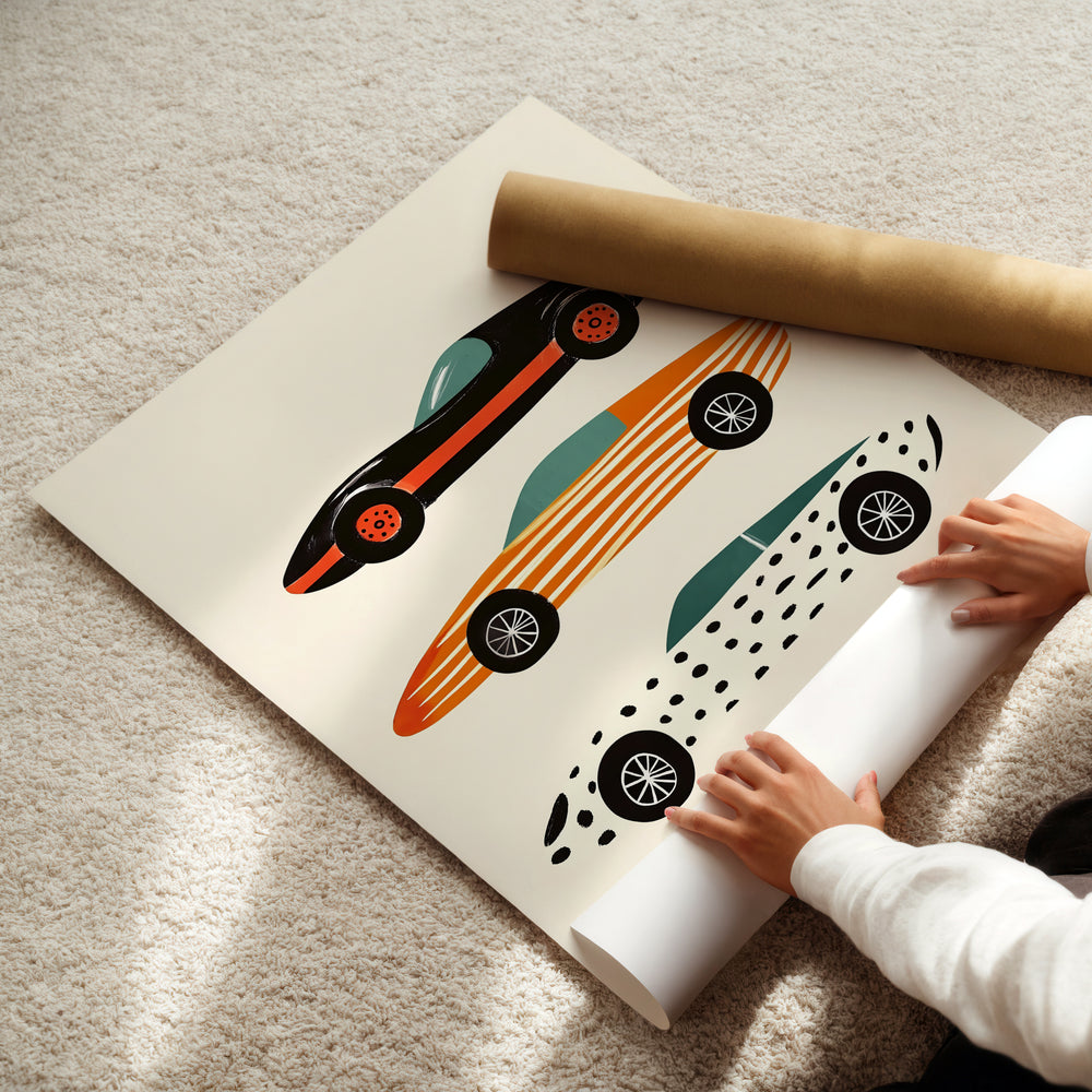 a child is playing with a painting on the floor
