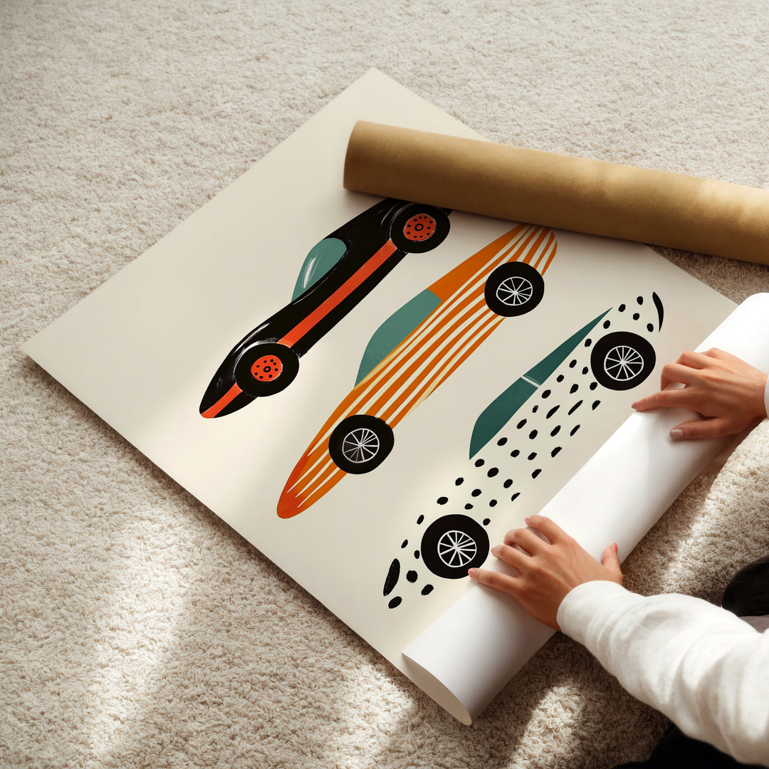 a child is playing with a painting on the floor