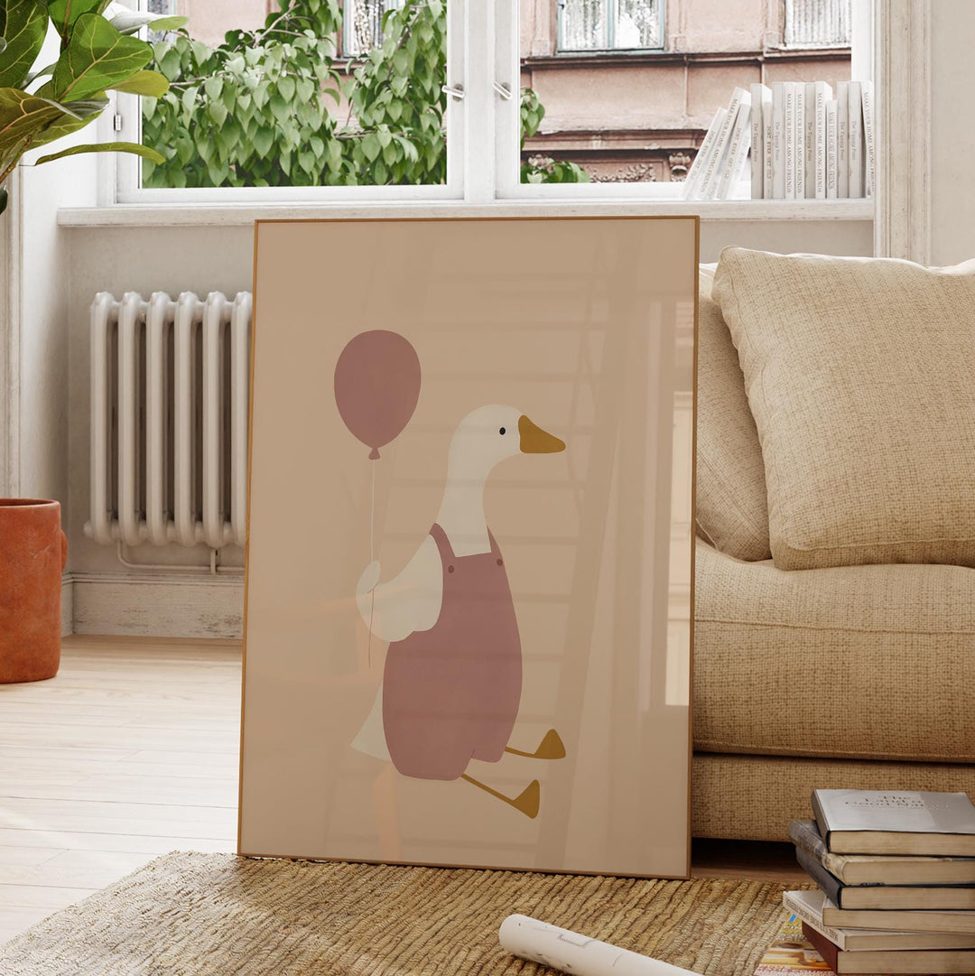 a picture of a duck holding a balloon