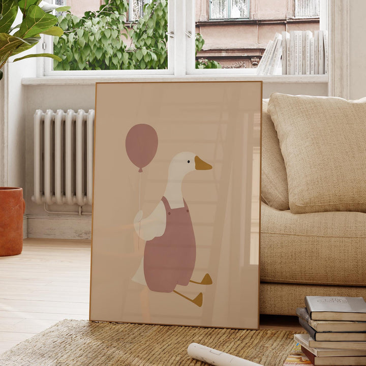 a picture of a duck holding a balloon