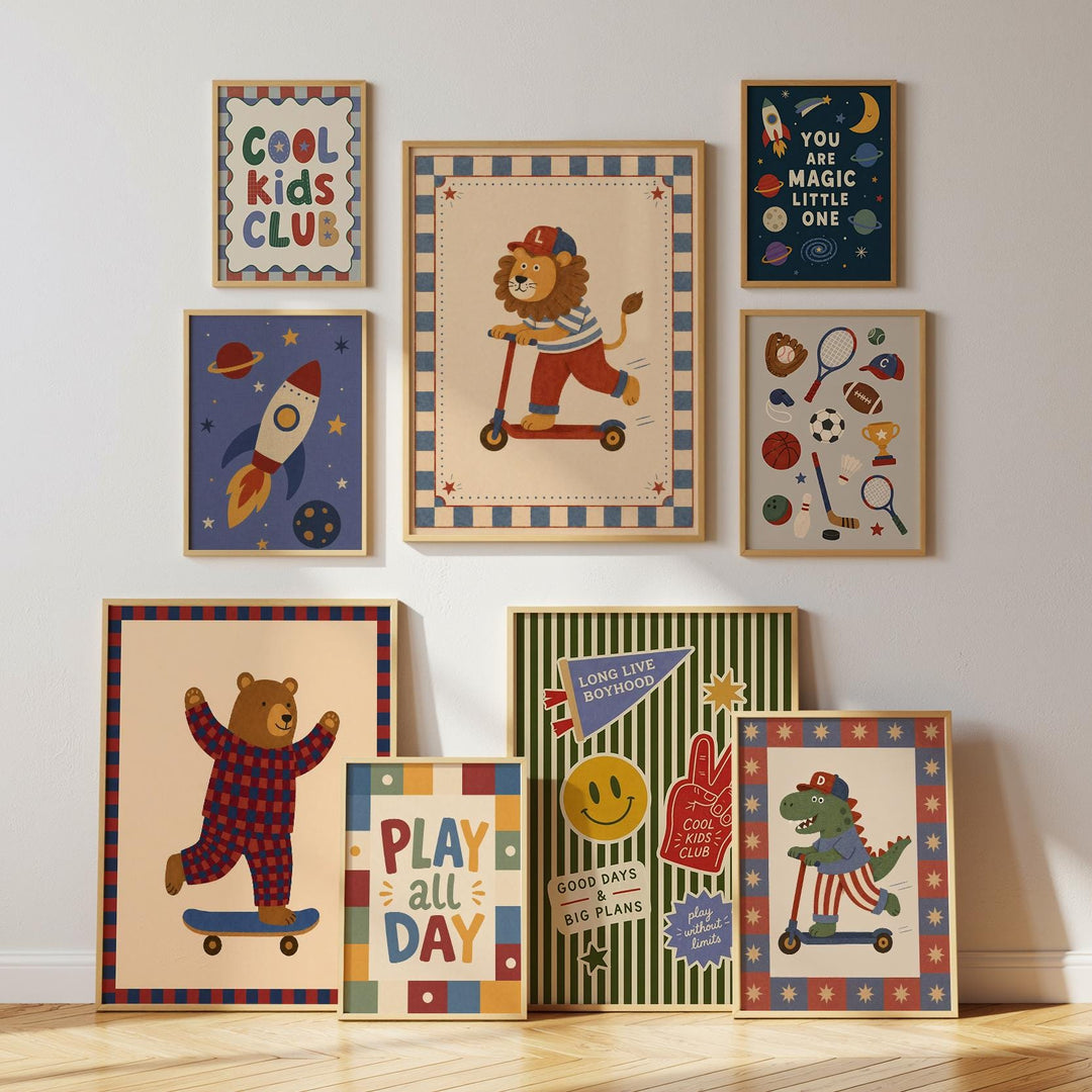 Boys Nursery Wall Art Bundle | 40 Printable Navy & Eclectic Kids Prints