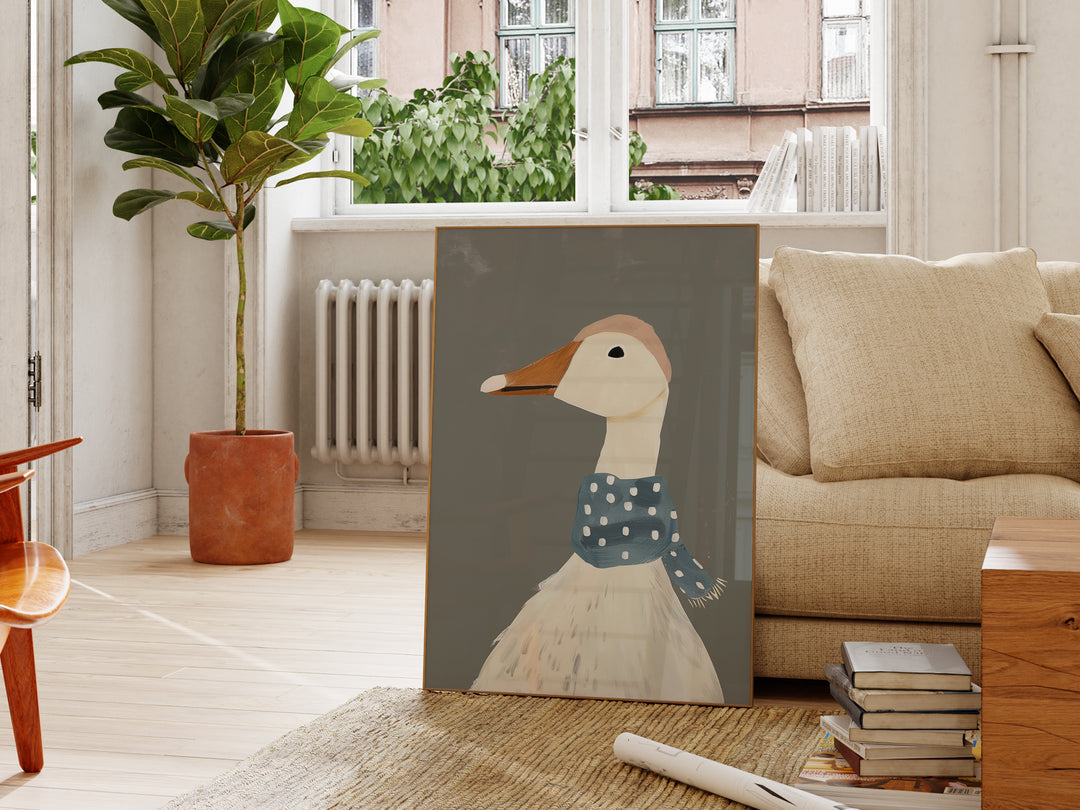 a picture of a duck in a sweater on a canvas