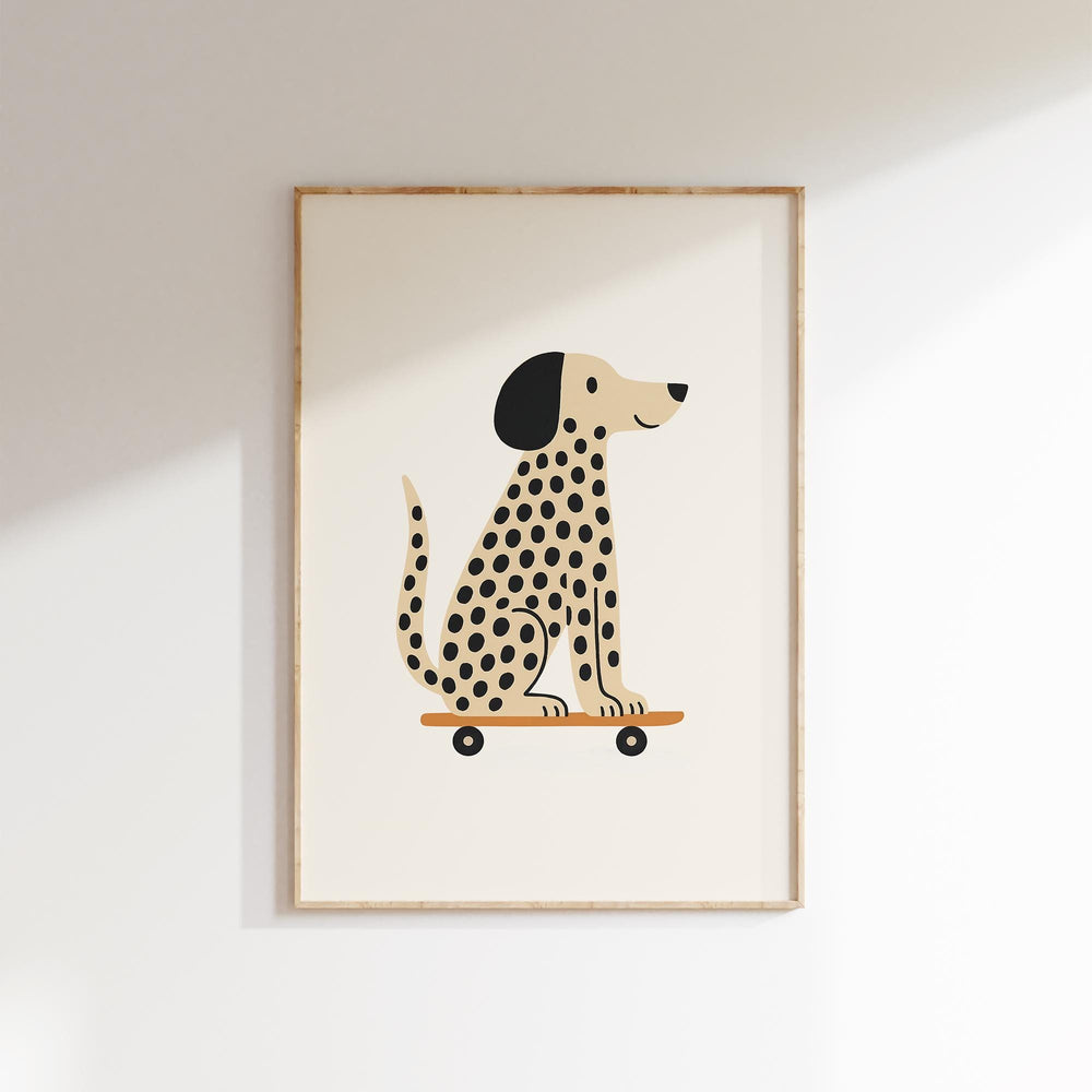 a picture of a dog sitting on a skateboard
