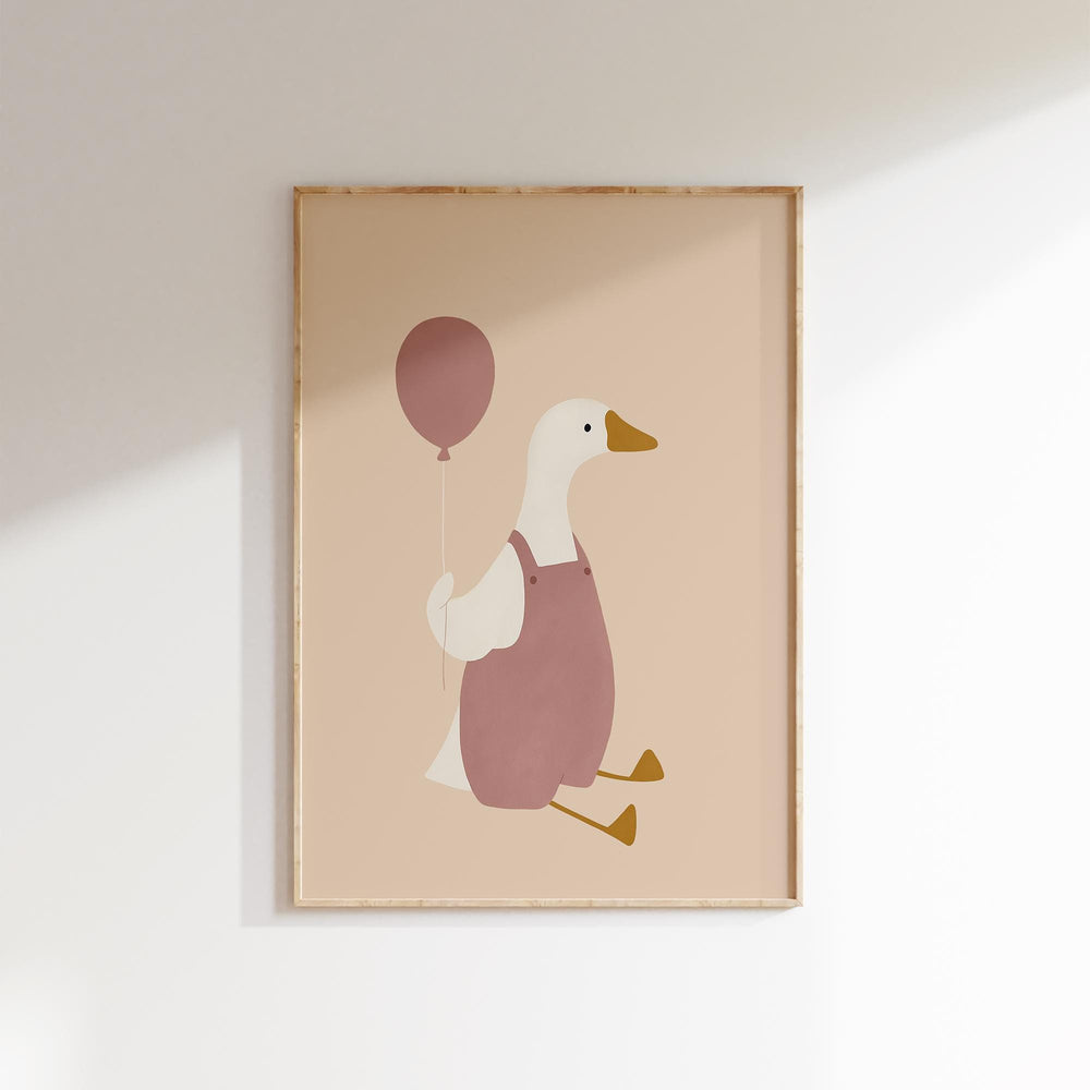 a picture of a duck holding a balloon