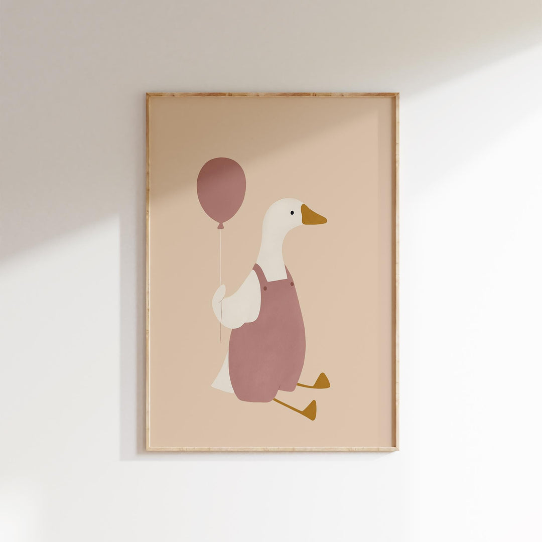 a picture of a duck holding a balloon