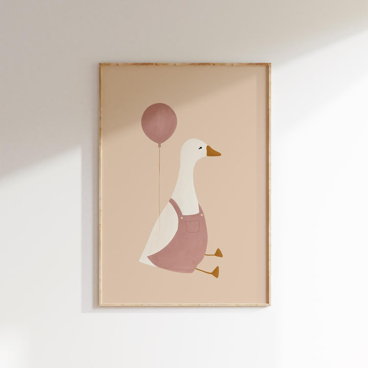 a picture of a duck holding a balloon