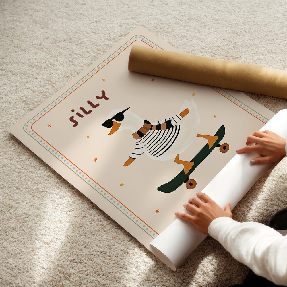 a child is playing with a rolling mat on the floor