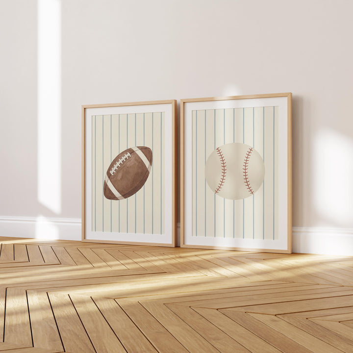 Vintage Sports Nursery Print Set of 3 | Baseball, Basketball & Football Boys Room Art