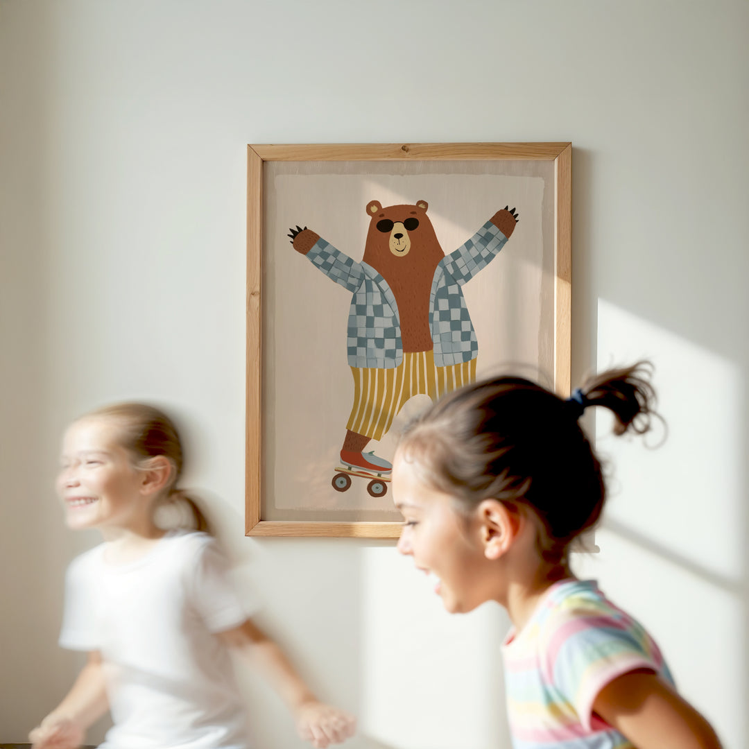 Skating Bear Print