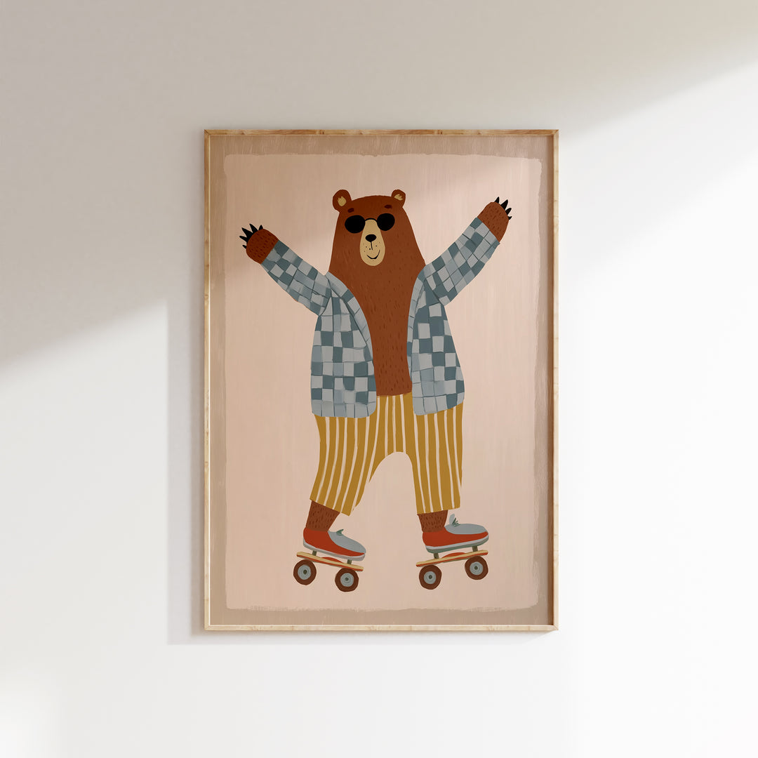 Skating Bear Print