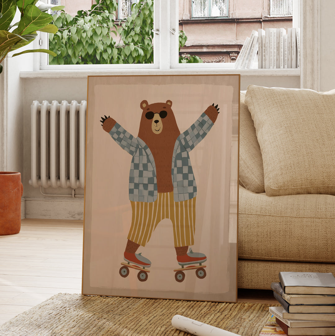 Skating Bear Print