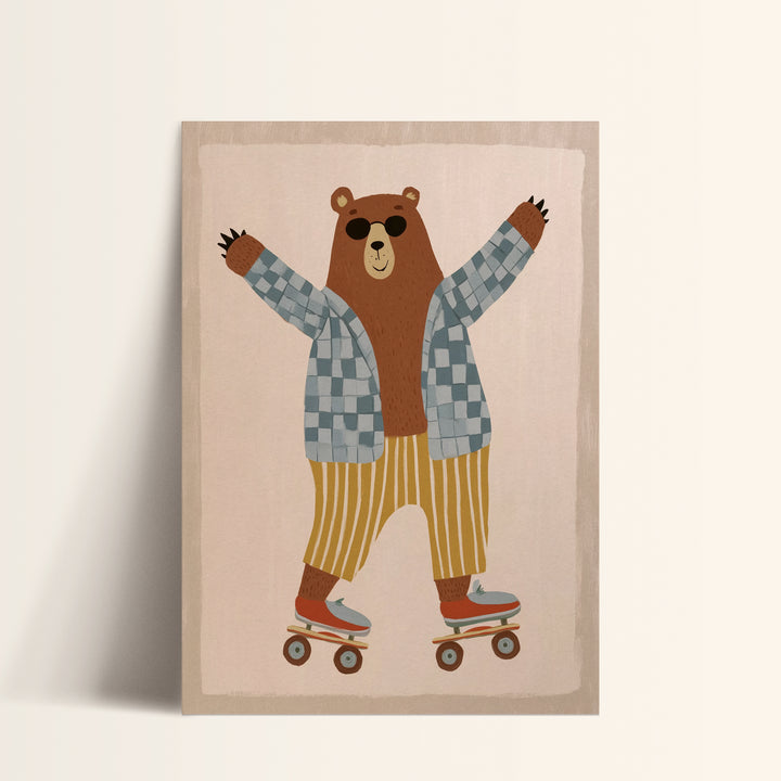 Skating Bear Print