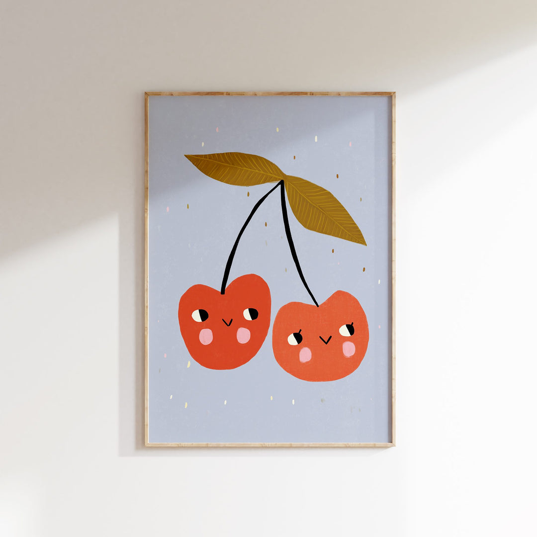 Happy Cherries Print – Blue
