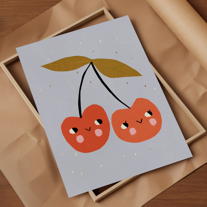 Happy Cherries Print – Blue