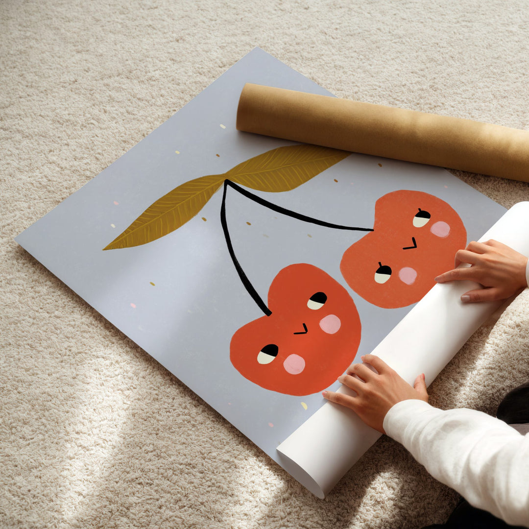 Happy Cherries Print – Blue