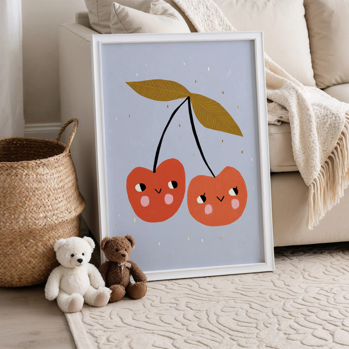 Happy Cherries Print – Blue
