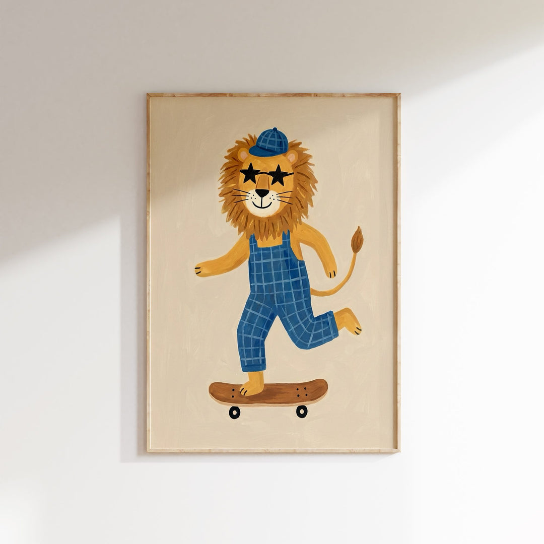 Skater Lion in Dungarees Print