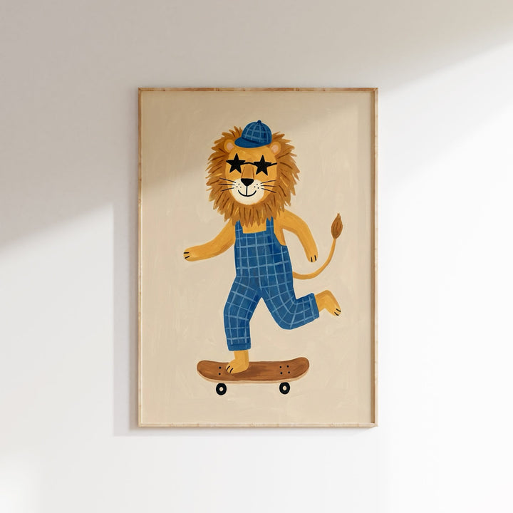 Skater Lion in Dungarees Print