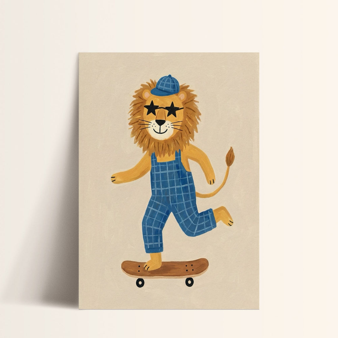 Skater Lion in Dungarees Print