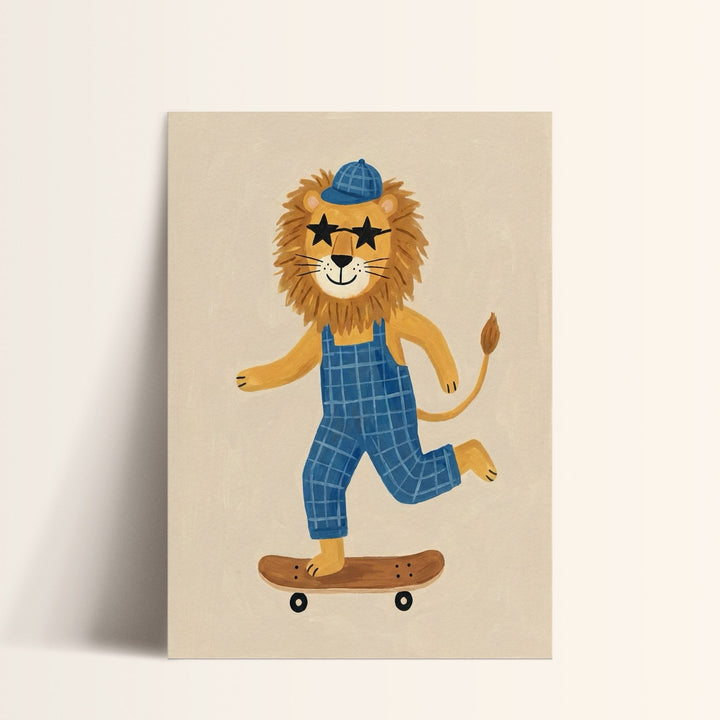 Skater Lion in Dungarees Print