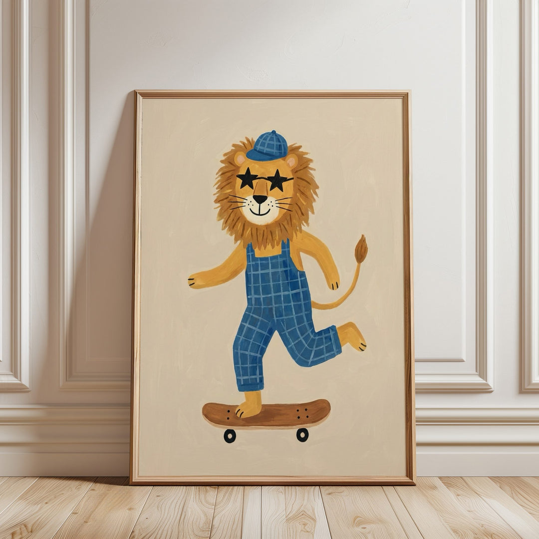 Skater Lion in Dungarees Print