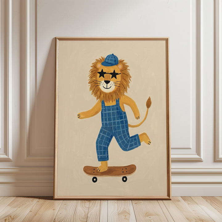 Skater Lion in Dungarees Print