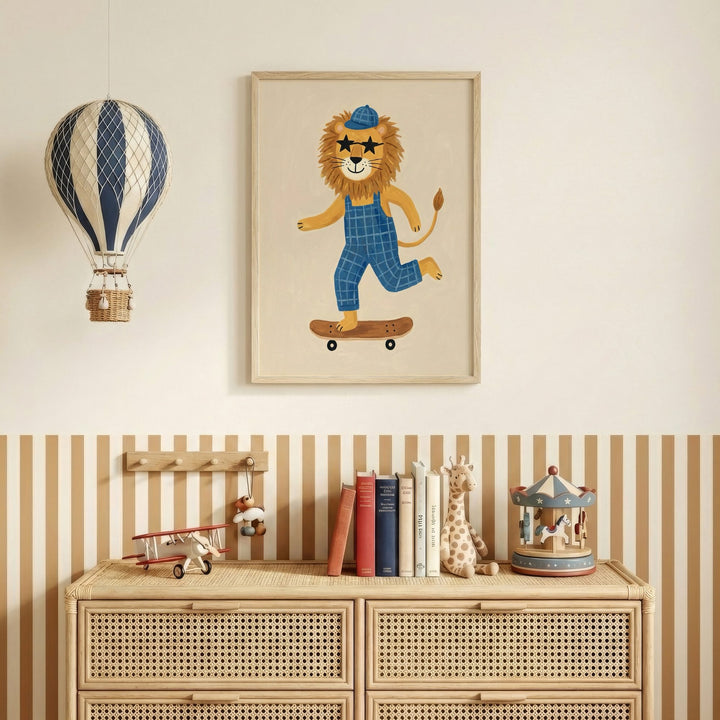 Skater Lion in Dungarees Print