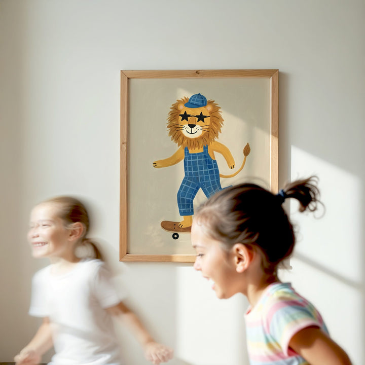 Skater Lion in Dungarees Print
