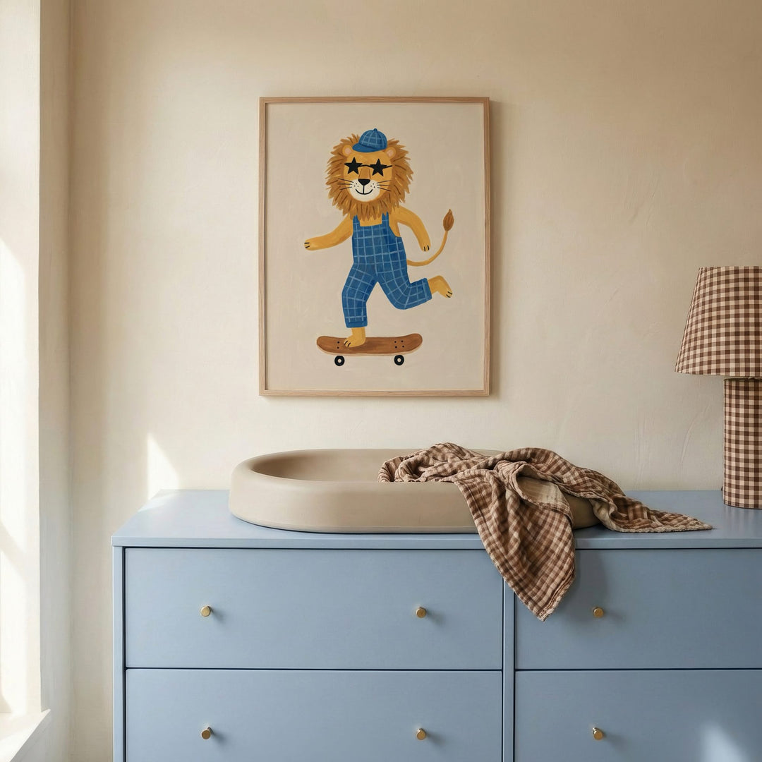 Skater Lion in Dungarees Print