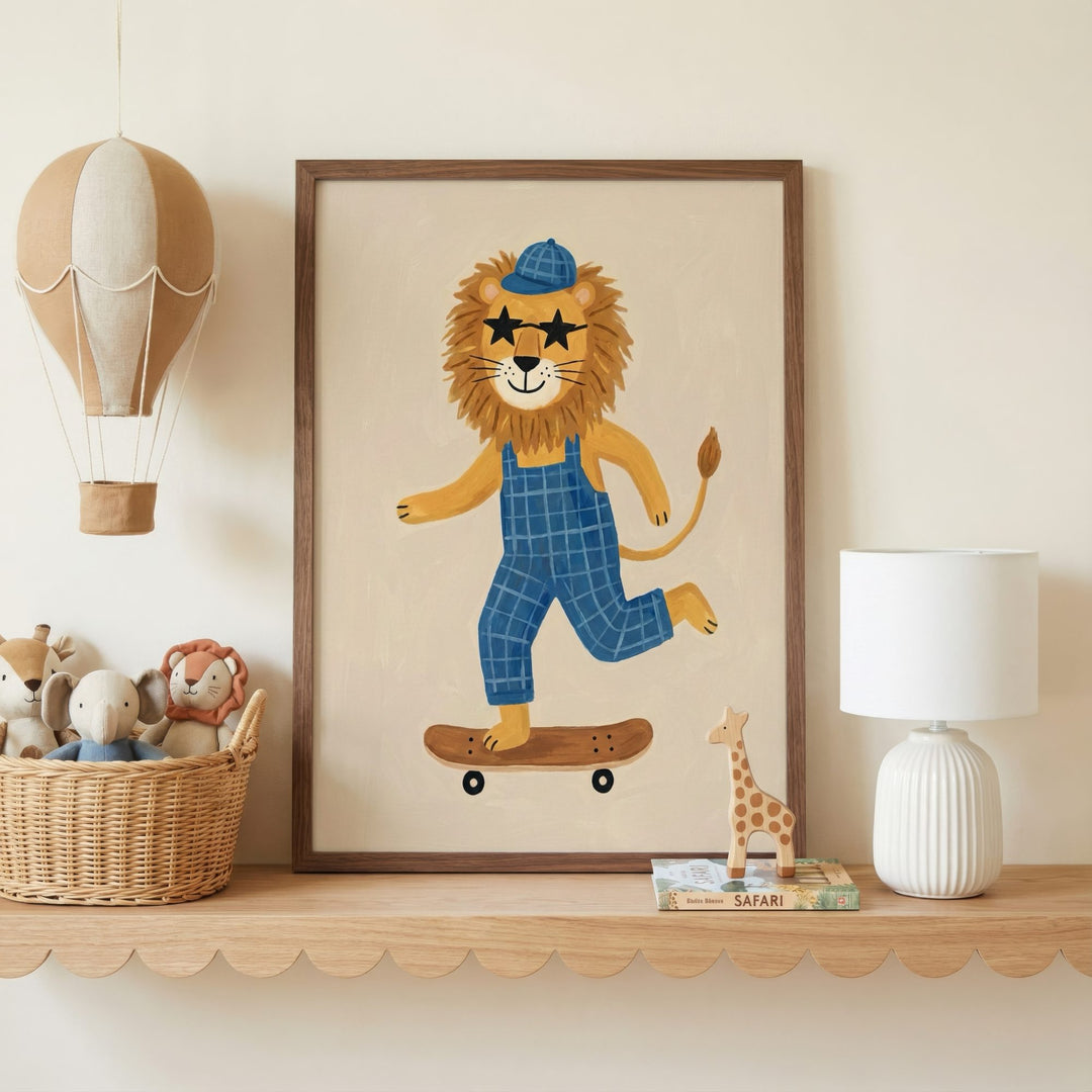 Skater Lion in Dungarees Print
