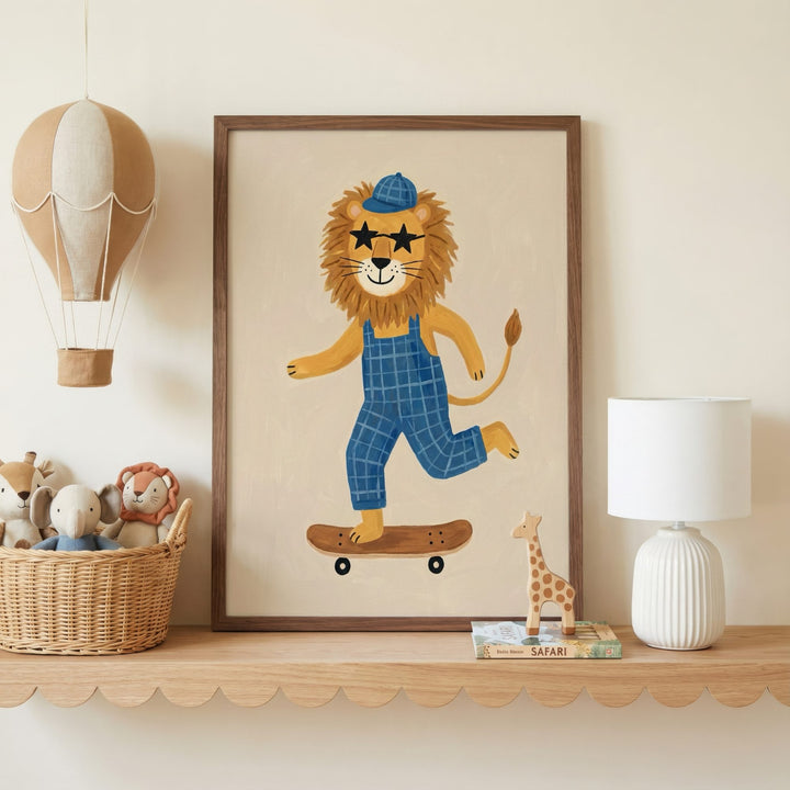Skater Lion in Dungarees Print