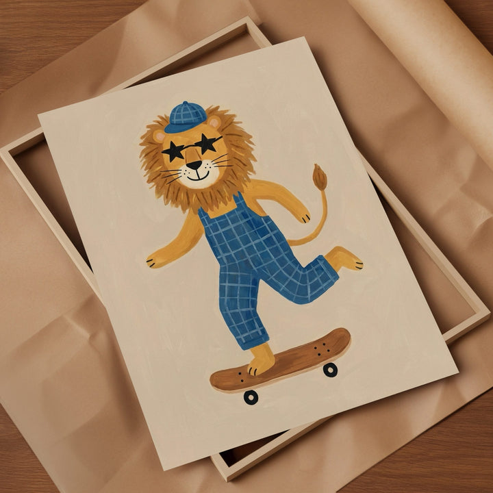 Skater Lion in Dungarees Print