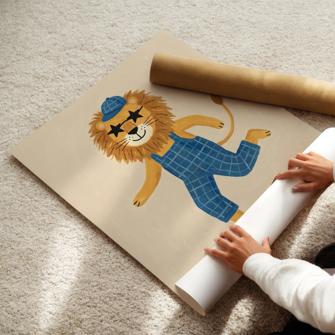 Skater Lion in Dungarees Print