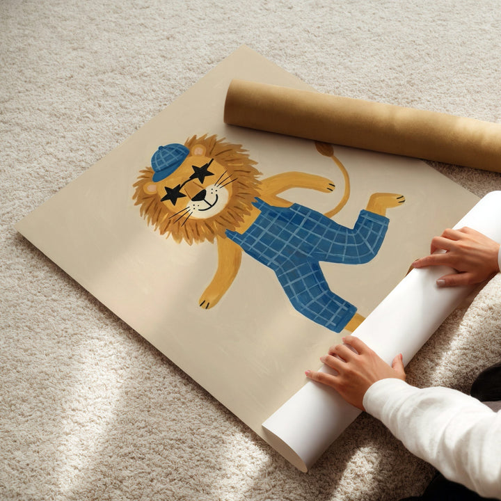 Skater Lion in Dungarees Print