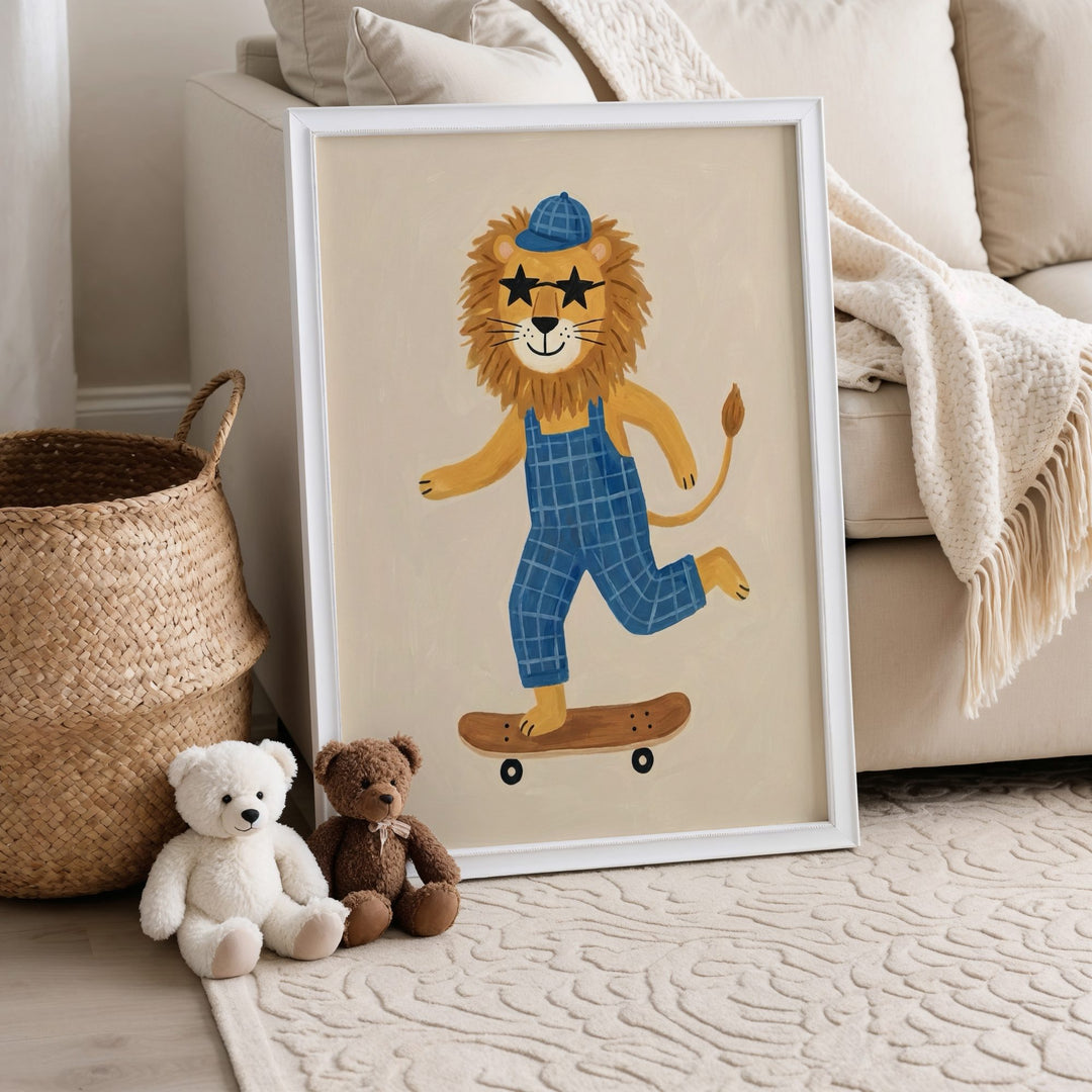 Skater Lion in Dungarees Print